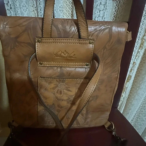 Patricia Nash Convertible Satchel Leather Backpack Bag Brown NWOT - Picture 2 of 3